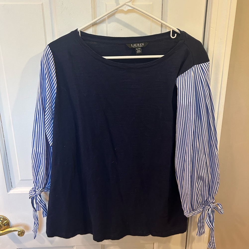 Ralph Lauren Blue 3/4 Sleeve Tie  Blouse